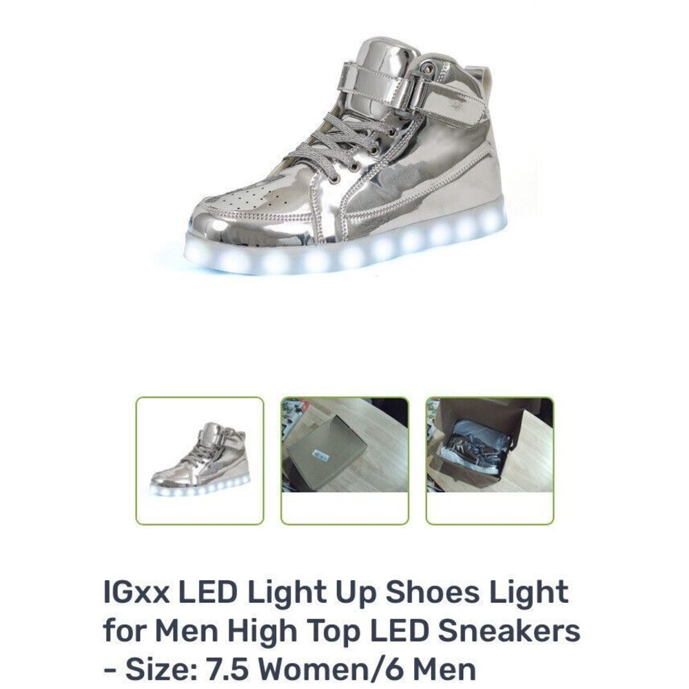 Unisex LED Light Up Shoes, Fashion High Top Sneakers Rechargeable Mens sz. 11